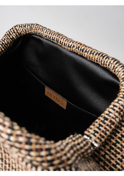 Kadın Çizgili Jüt Hasır Clutch El Çantası
