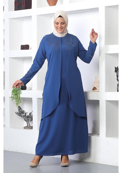 Taş Işlemeli Tesettür Elbise Indigo