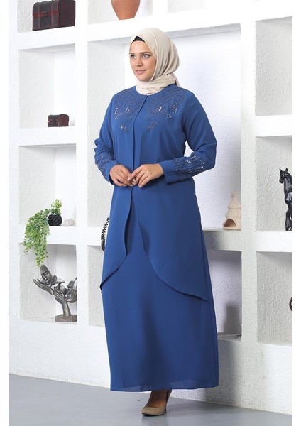 Taş Işlemeli Tesettür Elbise Indigo