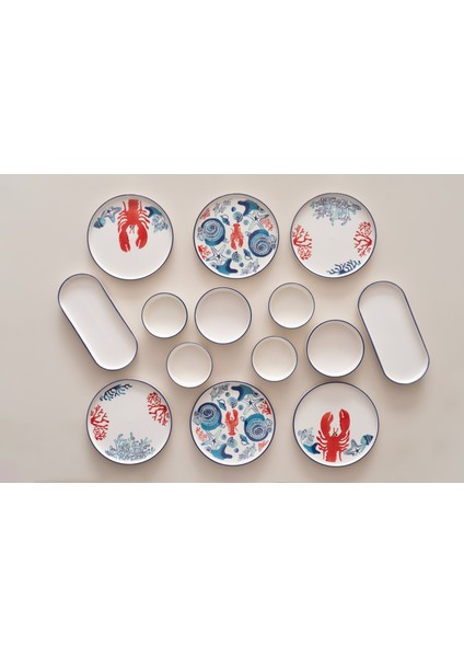 Hand Made 14 Parça 6 Kişilik Mercan Kahvaltı Takımı