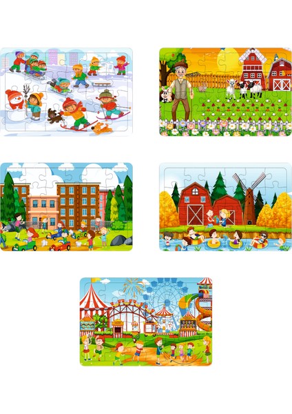 Ahşap Puzzle Eğitici 5'li Set - Eğitici Yapboz Puzzle Set