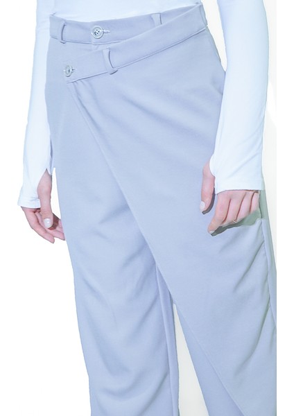 x Nurbeli Kadın Asimetrik Tasarımlı Düğme Kapama Palazzo Pantolon modelleri