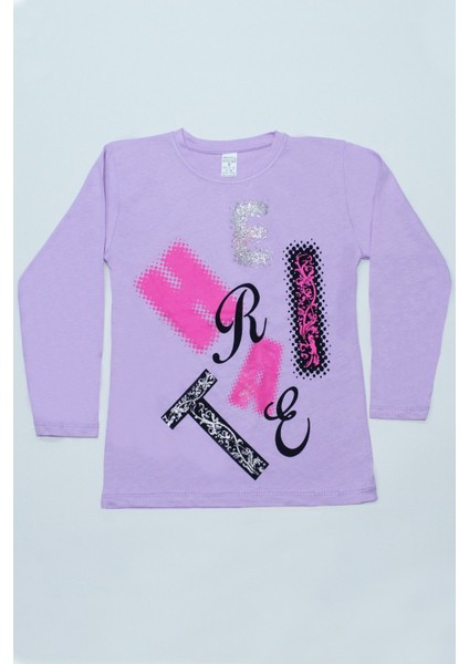Kız Çocuk Uzun Kollu Tshirt Pullu Harf Baskılı Bisiklet Yaka E9 fiyatları