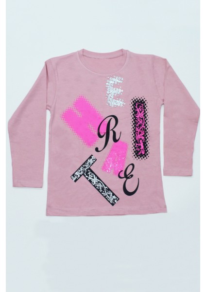 Kız Çocuk Uzun Kollu Tshirt Pullu Harf Baskılı Bisiklet Yaka E9 fiyatları