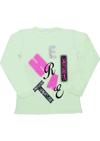 Kız Çocuk Uzun Kollu Tshirt Pullu Harf Baskılı Bisiklet Yaka E9 fiyatları