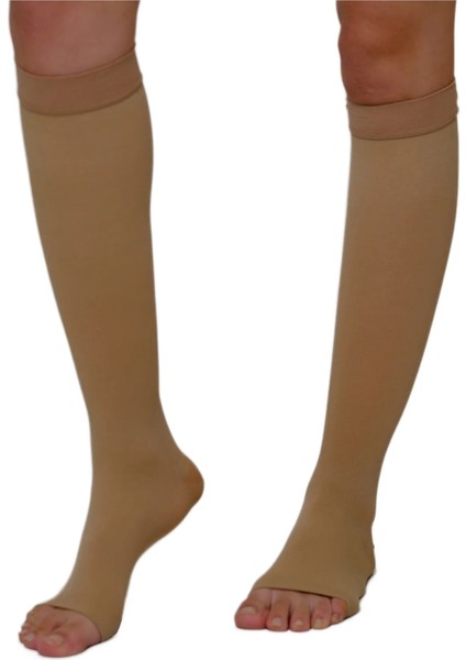 Diz Altı Çorabı Burnu Açık Ten Rengi Orta Basınç Ccl2 Çift Bacak