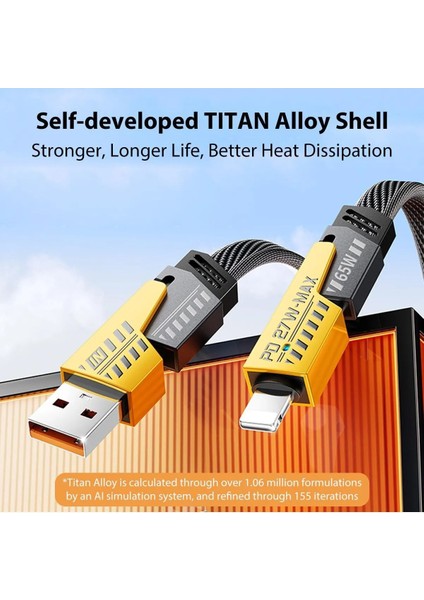 4in1 Pd 65 Watt Type-C/27 Watt iPhone Paraşüt Ipi Halat Örgü Kırılmaz Uç 1 Metre Hızlı Şarj Kablosu