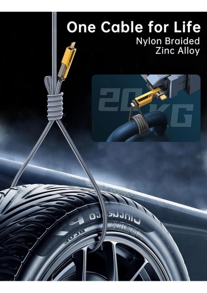 4in1 Pd 65 Watt Type-C/27 Watt iPhone Paraşüt Ipi Halat Örgü Kırılmaz Uç 1 Metre Hızlı Şarj Kablosu