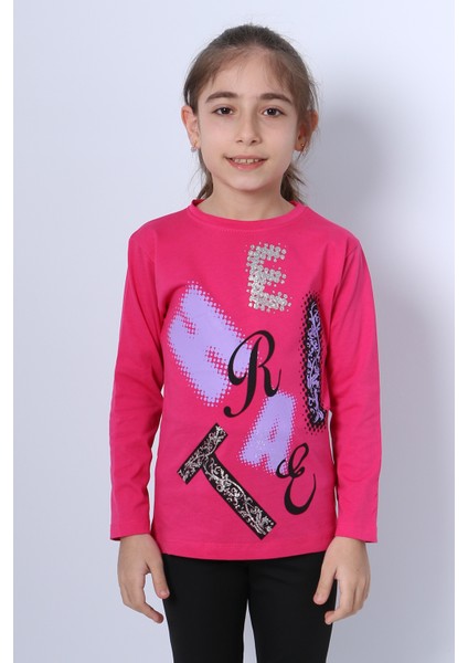 Kız Çocuk Uzun Kollu Tshirt Pullu Harf Baskılı Bisiklet Yaka E9 fiyatları