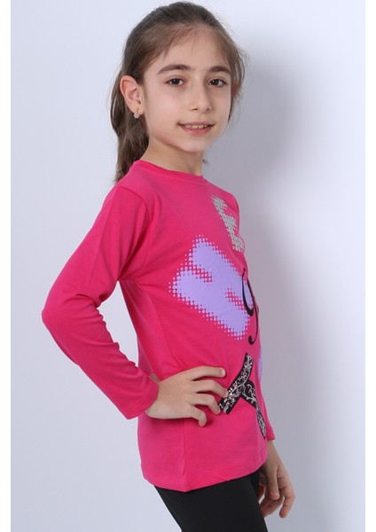 Kız Çocuk Uzun Kollu Tshirt Pullu Harf Baskılı Bisiklet Yaka E9 indirimleri