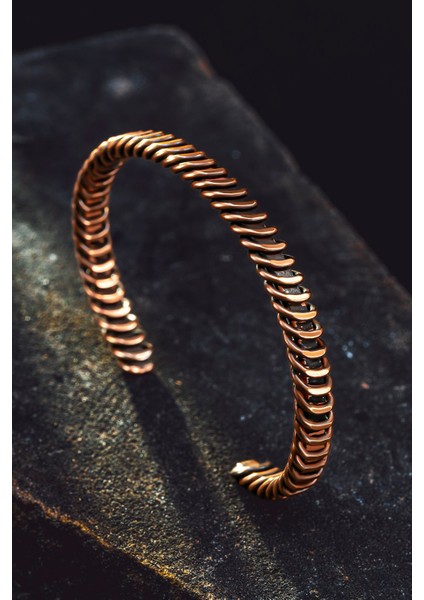 Erkek Kadın Bakır Bileklik - Burgu Örgü Sarım Model Bakır Bilezik Bileklik