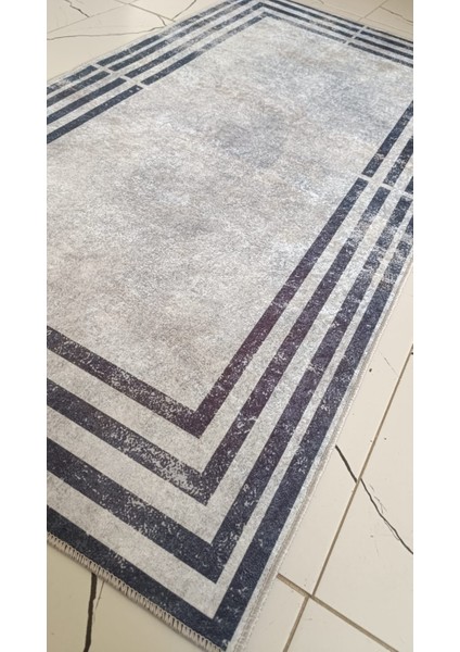 70 x 140 Gri Çerçeve Desenli Dijital Yolluk – Kaymaz Tabanlı, Silinebilir, Modern ve Şık Tasarım