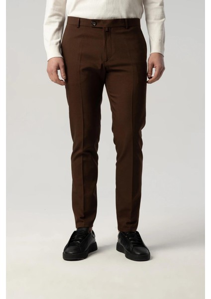 Italyan Kesim Kahverengi Kumaş Pantolon
