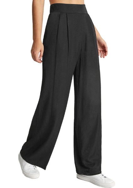 x Nurbeli Siyah Kadın Gizli Fermuarlı Palazzo Pantolon