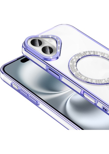 Apple iPhone 16 Plus Magsafe Şarj Özellikli Pırlanta Taş Tasarımlı Diamond Kapak Kılıf