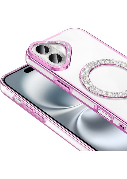 Apple iPhone 16 Plus Magsafe Şarj Özellikli Pırlanta Taş Tasarımlı Diamond Kapak Kılıf