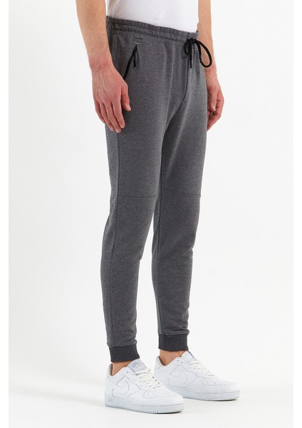 Erkek Antrasit Slim Fit Jogger Cep Nakış Fermuar Detaylı Eşofman Altı modelleri