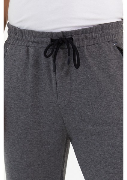 Erkek Antrasit Slim Fit Jogger Cep Nakış Fermuar Detaylı Eşofman Altı