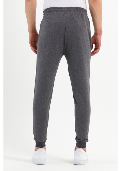 Erkek Antrasit Slim Fit Jogger Cep Nakış Fermuar Detaylı Eşofman Altı