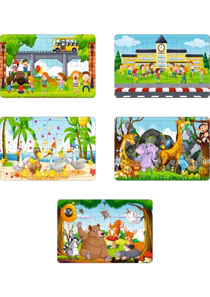 Ahşap Puzzle Eğitici 5'li Set - Eğitici Yapboz Puzzle Set