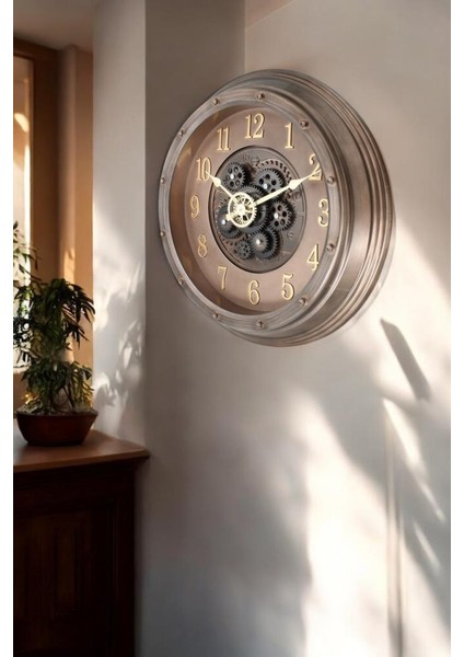 Premium Serisi Antik Eskitme Kadranlı Döner Çarklı Ev ve Ofis Duvar Saati Kabartma Latin Rakamlı 40 cm Bronz modelleri