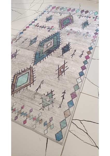 70 x 140 Bohem Desenli Dijital Yolluk – Canlı Renkli, Kaymaz Taban, Silinebilir Yumuşak Halı