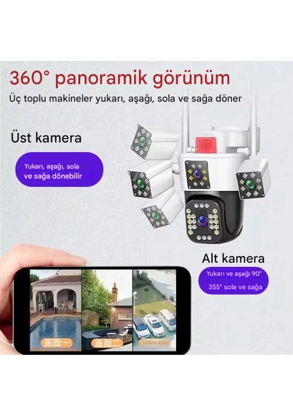 360 Derece 10X Zoom 3 Ekranlı Hd Gece Görüş Kamerası Dış Mekan ve Iç Mekan Koruma Yüksek Çözünürlük