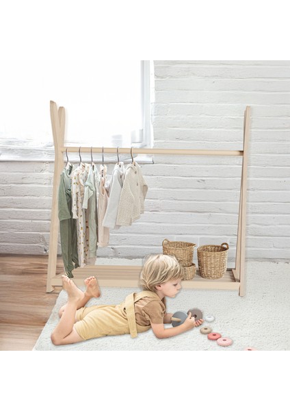 Montessori Ahşap Açık Giysi Dolabı - Çocuk Elbise Askılığı modelleri