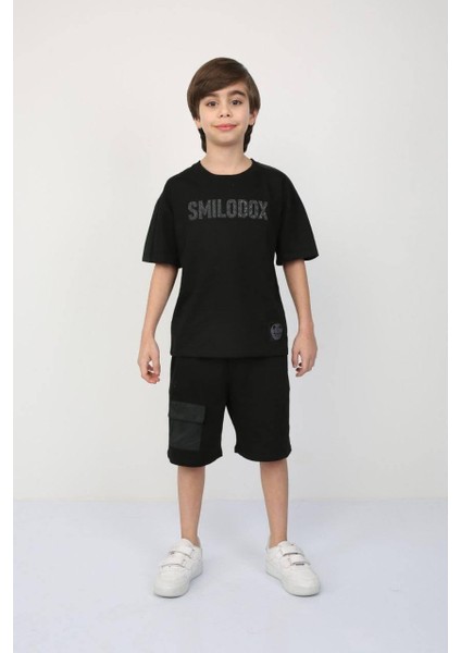 Smilodox Enjeksiyon Kabartma Baskılı Ön Şort Cepli Erkek Çocuk Şortlu Alt Üst Takım