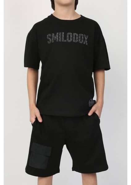 Smilodox Enjeksiyon Kabartma Baskılı Ön Şort Cepli Erkek Çocuk Şortlu Alt Üst Takım fırsatları