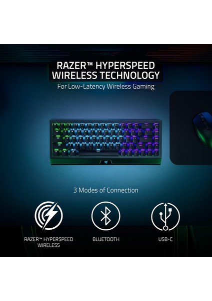 Blackwidow V3 Mini Green Switch HyperSpeed RGB Kablosuz Gaming Oyuncu Klavye - RZ03-03891400-R3M1