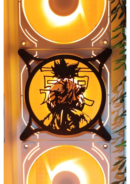 Son Goku 120X120 mm Siyah Çerçeveli Pc Aksesuarı Masaüstü Bilgisayar Ikili Fan Kapağı