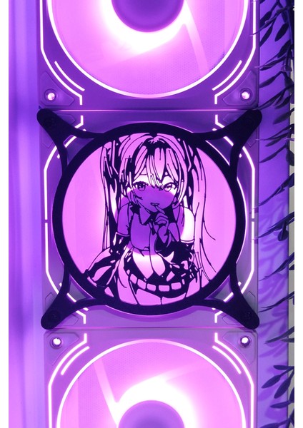Hatsune Miku 120X120 mm Siyah Çerçeveli Oyun Pc Aksesuarı, Masaüstü Bilgisayar Fan Kapağı