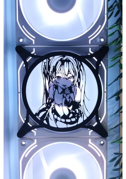 Hatsune Miku 120X120 mm Siyah Çerçeveli Oyun Pc Aksesuarı, Masaüstü Bilgisayar Fan Kapağı