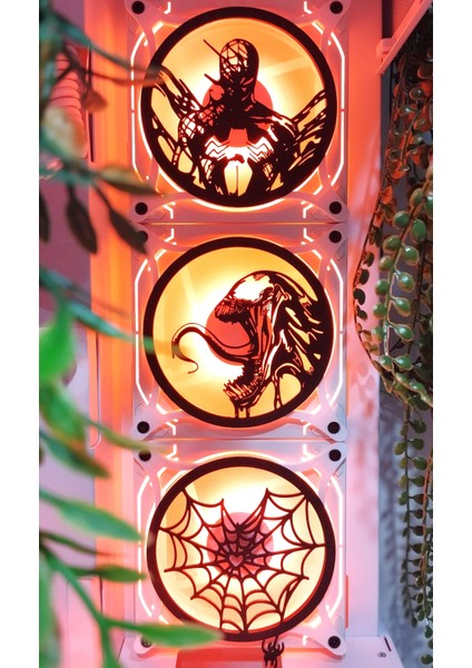 Spiderman-Venom 120X120 mm Beyaz Çerçeveli Pc Masaüstü Bilgisayar Üçlü Fan Kapağı