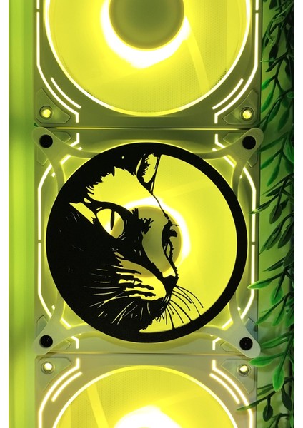 Kedi 120X120 mm Beyaz Çerçeveli Oyun Pc Aksesuarı, Masaüstü Bilgisayar Fan Kapağı
