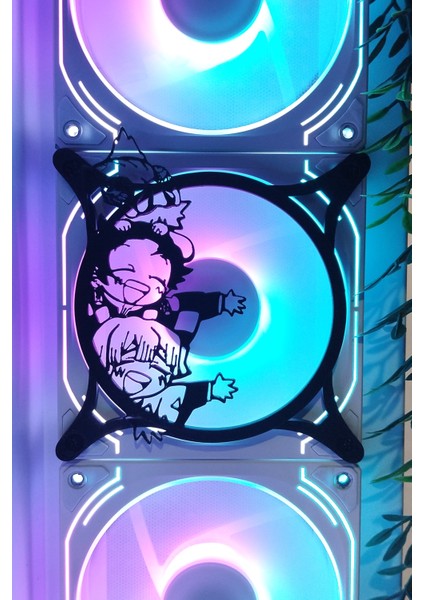 Demon Slayer 120X120 mm Siyah Çerçeveli Oyun Pc Aksesuarı, Masaüstü Bilgisayar Fan Kapağı