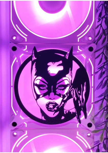 Catwoman 120X120 mm Beyaz Çerçeveli Oyun Pc Aksesuarı, Masaüstü Bilgisayar Fan Kapağı