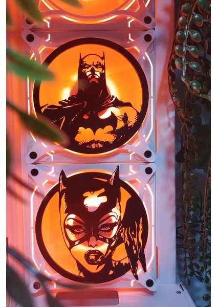 Batman-Catwoman 120X120 mm Beyaz Çerçeveli Oyun Pc Aksesuarı, Masaüstü Bilgisayar Ikili Fan Kapağı