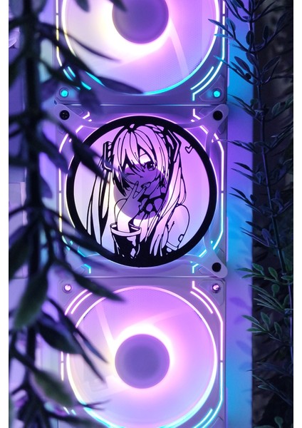 Hatsune Miku 120X120 mm Beyaz Çerçeveli Oyun Pc Aksesuarı, Masaüstü Bilgisayar Fan Kapağı