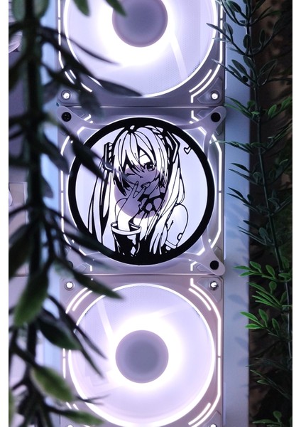 Hatsune Miku 120X120 mm Beyaz Çerçeveli Oyun Pc Aksesuarı, Masaüstü Bilgisayar Fan Kapağı
