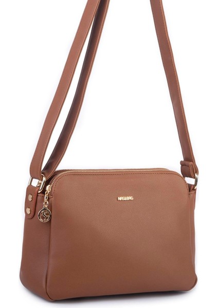 Kadın Çapraz Yumuşak Deri Çıtçıtlı Üç Bölmeli Çanta Taba Buffalo