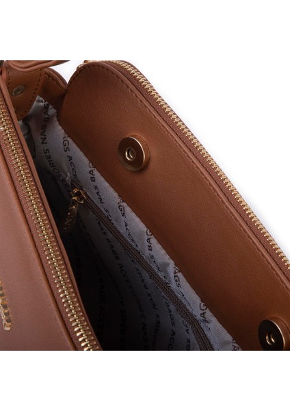 Kadın Çapraz Yumuşak Deri Çıtçıtlı Üç Bölmeli Çanta Taba Buffalo modelleri