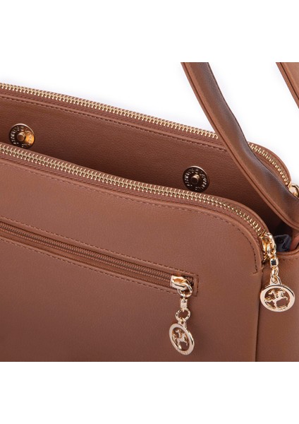 Kadın Çapraz Yumuşak Deri Çıtçıtlı Üç Bölmeli Çanta Taba Buffalo fırsatları