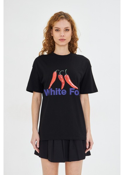 White Fox Kadın Biber Baskılı Bisiklet Yaka T-Shirt