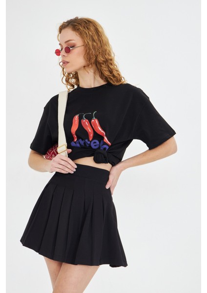 White Fox Kadın Biber Baskılı Bisiklet Yaka T-Shirt fırsatları