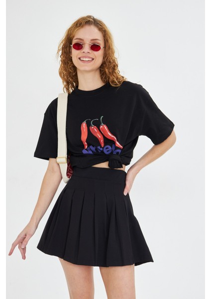 White Fox Kadın Biber Baskılı Bisiklet Yaka T-Shirt indirimleri