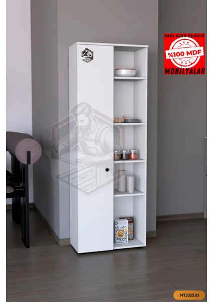 Tamamı Mdf Tek Kapaklı ve Açık Raflı Çok Amaçlı Mutfak Dolabı/kavanozluk/kiler Dolabı