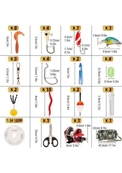 52'li Buzda Balık Tutma Ekipman Seti Mil Reel Kombosu Keçeli Uçlar Yapraklar (Yurt Dışından) modelleri