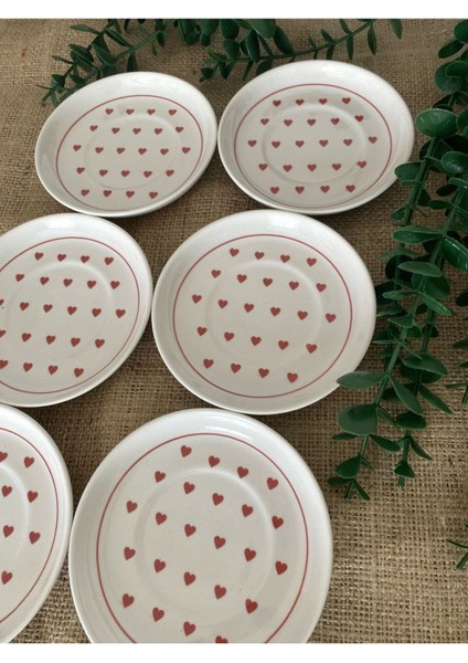 Love Kırmızı Kalp Model 6'lı Çay Tabağı